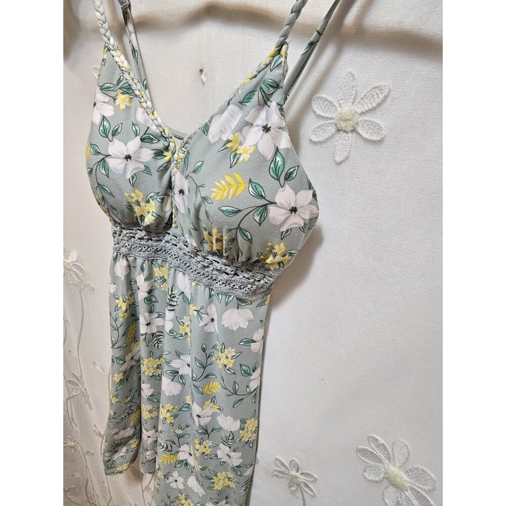 No Boundaries Womens Medium 7-9 Green Dress Crochet Waist Floral Summer Cottage - Picture 3 of 15